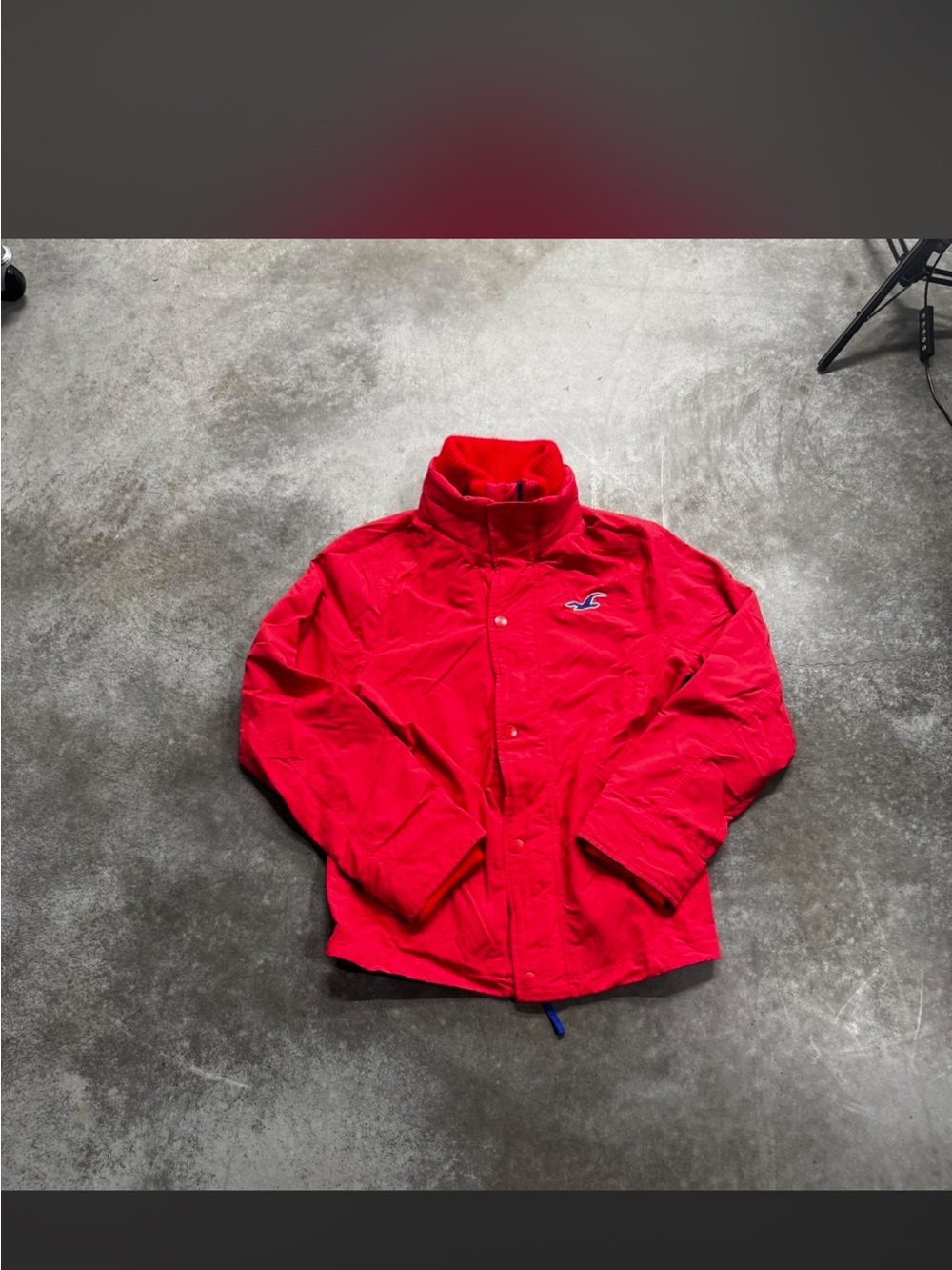 Hollister Red Men's Windbreaker Jacket with High Collar